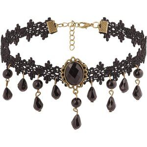 Gothic Vintage Black Teardrop Lace Choker, Gothic Necklace, Goth Jewelry, Hallow